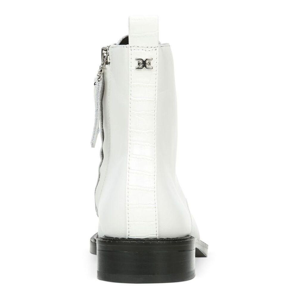 NWT SAM EDELMAN Womens White Lace Up Logo Nina Block Heel Leather Boots 8.5 M - Picture 2 of 5